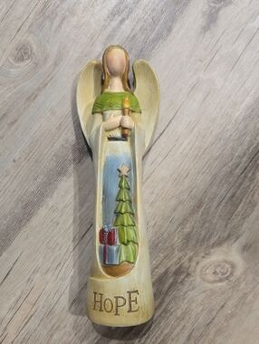Hope Angel Holiday Figurine in Green and Cream